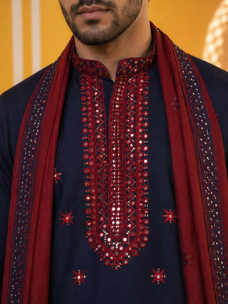 Embroidered Silk Blend Kurta and Dupatta for Men