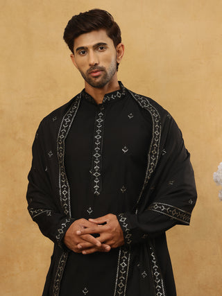 Silk Blend Embroidered Kurta with Dupatta