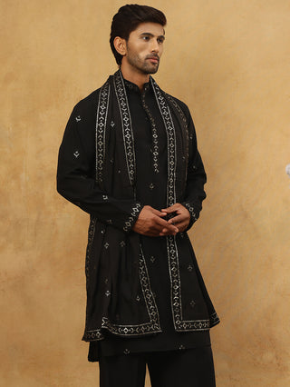 Silk Blend Embroidered Kurta with Dupatta