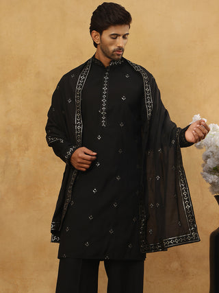 Silk Blend Embroidered Kurta with Dupatta