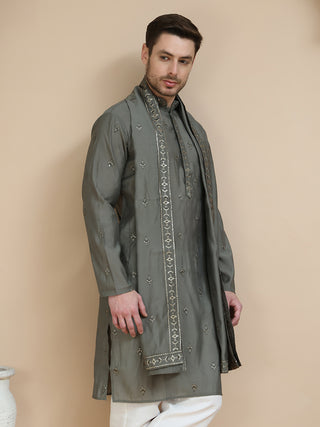 Embroidered & Sequin Kurta With Dupatta