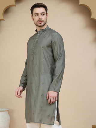 Embroidered & Sequin Kurta With Dupatta