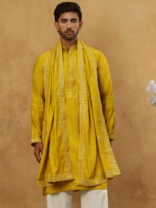 Silk Blend Embroidered Kurta with Dupatta
