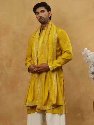 Silk Blend Embroidered Kurta with Dupatta