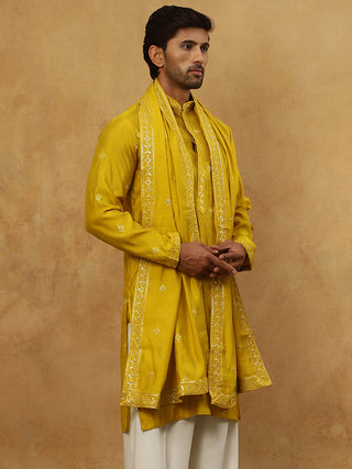 Silk Blend Embroidered Kurta with Dupatta