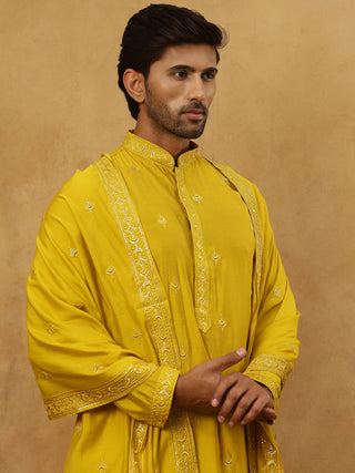Silk Blend Embroidered Kurta with Dupatta