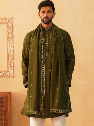 Embroidered & Sequin Kurta With Dupatta
