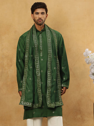 Silk Blend Embroidered Kurta with Dupatta