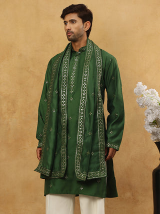 Silk Blend Embroidered Kurta with Dupatta