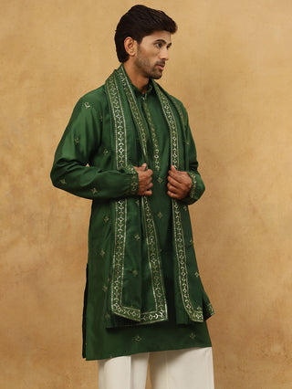 Silk Blend Embroidered Kurta with Dupatta