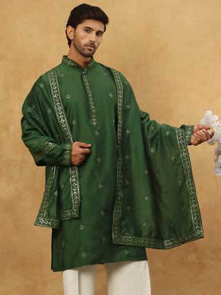 Silk Blend Embroidered Kurta with Dupatta