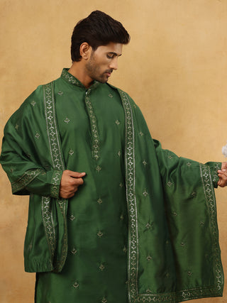 Silk Blend Embroidered Kurta with Dupatta