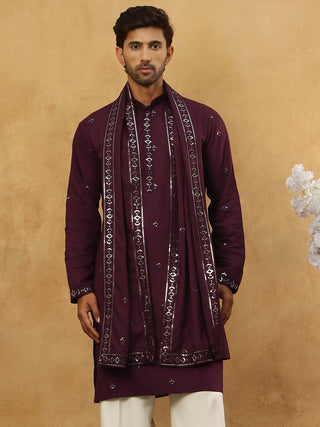 Silk Blend Embroidered Kurta with Dupatta