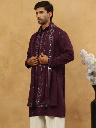 Silk Blend Embroidered Kurta with Dupatta