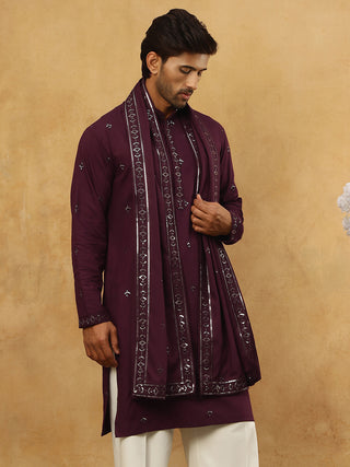 Silk Blend Embroidered Kurta with Dupatta