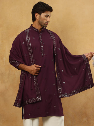 Silk Blend Embroidered Kurta with Dupatta