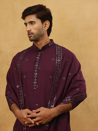 Silk Blend Embroidered Kurta with Dupatta