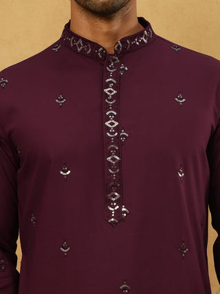 Silk Blend Embroidered Kurta with Dupatta