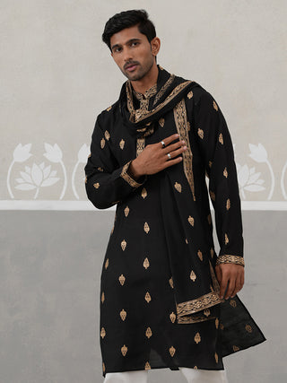 Silk Blend Embroidered Kurtas with Dupatta