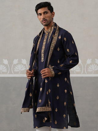 Silk Blend Embroidered Kurtas with Dupatta