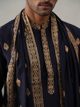 Silk Blend Embroidered Kurtas with Dupatta