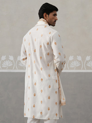 Silk Blend Embroidered Kurtas with Dupatta