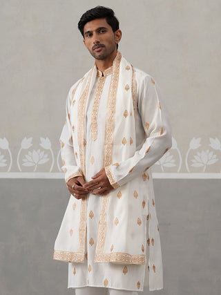 Silk Blend Embroidered Kurtas with Dupatta
