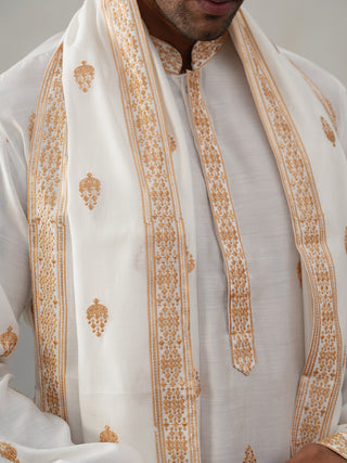 Silk Blend Embroidered Kurtas with Dupatta