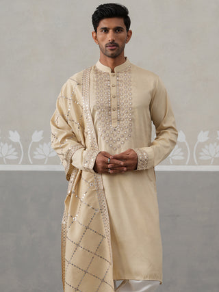Silk Blend Sequins Embroidered Kurta with Dupatta