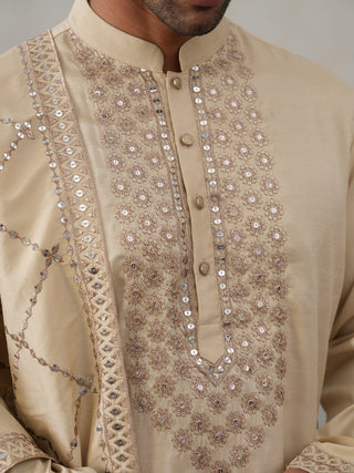 Silk Blend Sequins Embroidered Kurta with Dupatta