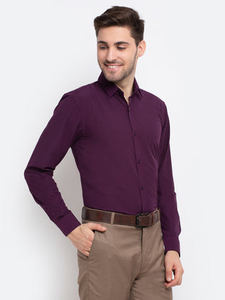Indian Needle Men's Cotton Solid Burgundy Purple Formal Shirt's