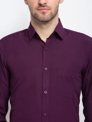 Indian Needle Men's Cotton Solid Burgundy Purple Formal Shirt's
