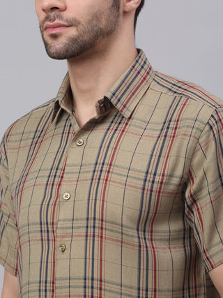 Men's Brown Half Sleeve Checked Formal Shirt