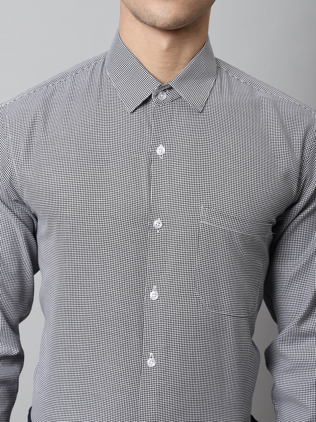 Men Grey Checks Pure Cotton Formal Shirt