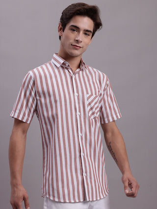 Men's Red Vertical Striped Half Sleeve Casual Shirt