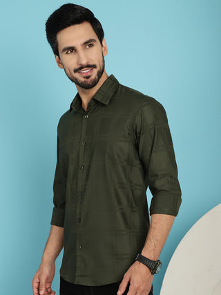Olive Green Checked Casual Shirt