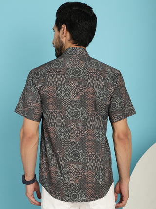 Dark-Grey Printed Casual Shirt