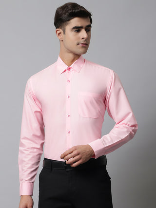 Indian Needle Men's Cotton Solid Light Pink Formal Shirt's