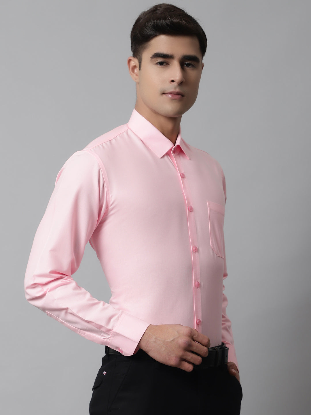 Jainish Men's Cotton Solid Light Pink Formal Shirt's