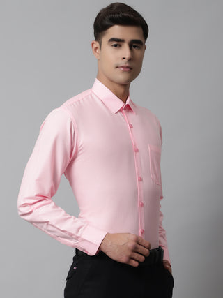 Indian Needle Men's Cotton Solid Light Pink Formal Shirt's