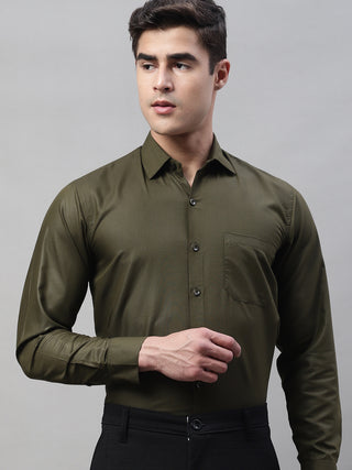 Indian Needle Men's Cotton Solid Mehndi Green Formal Shirt's