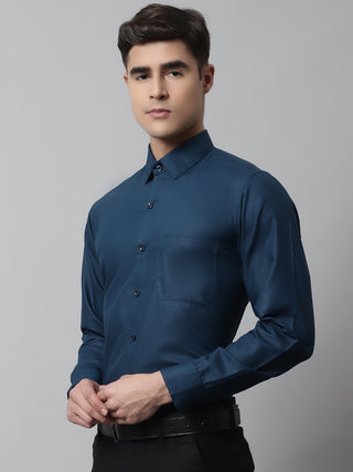 Indian Needle Men's Cotton Solid Teal Blue Formal Shirt's