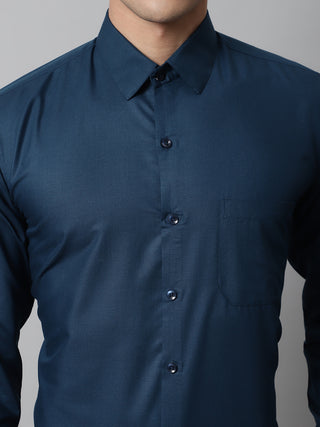 Indian Needle Men's Cotton Solid Teal Blue Formal Shirt's