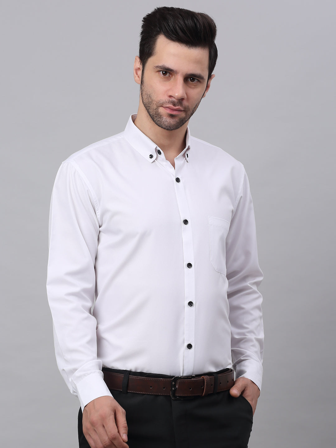 Jainish Men's Cotton Solid Button Down Formal Shirts
