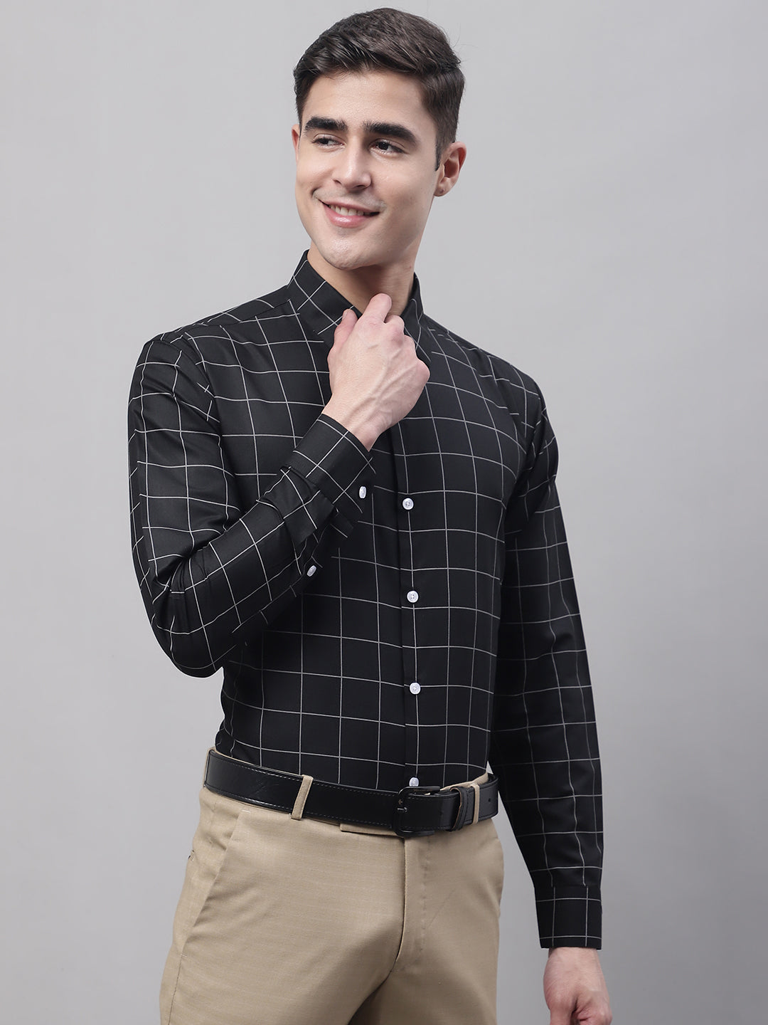 Men's Black Cotton Checked Formal Shirt