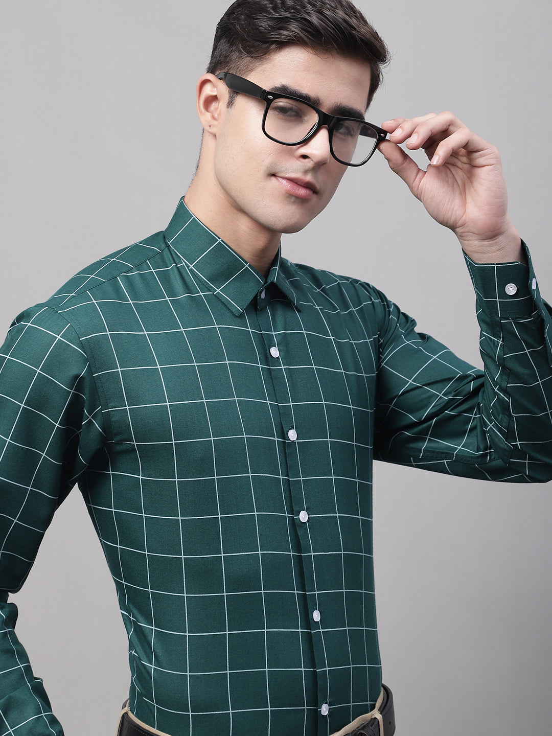 Men's Green Cotton Checked Formal Shirt