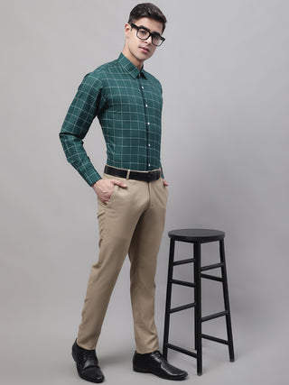 Men's Green Cotton Checked Formal Shirt