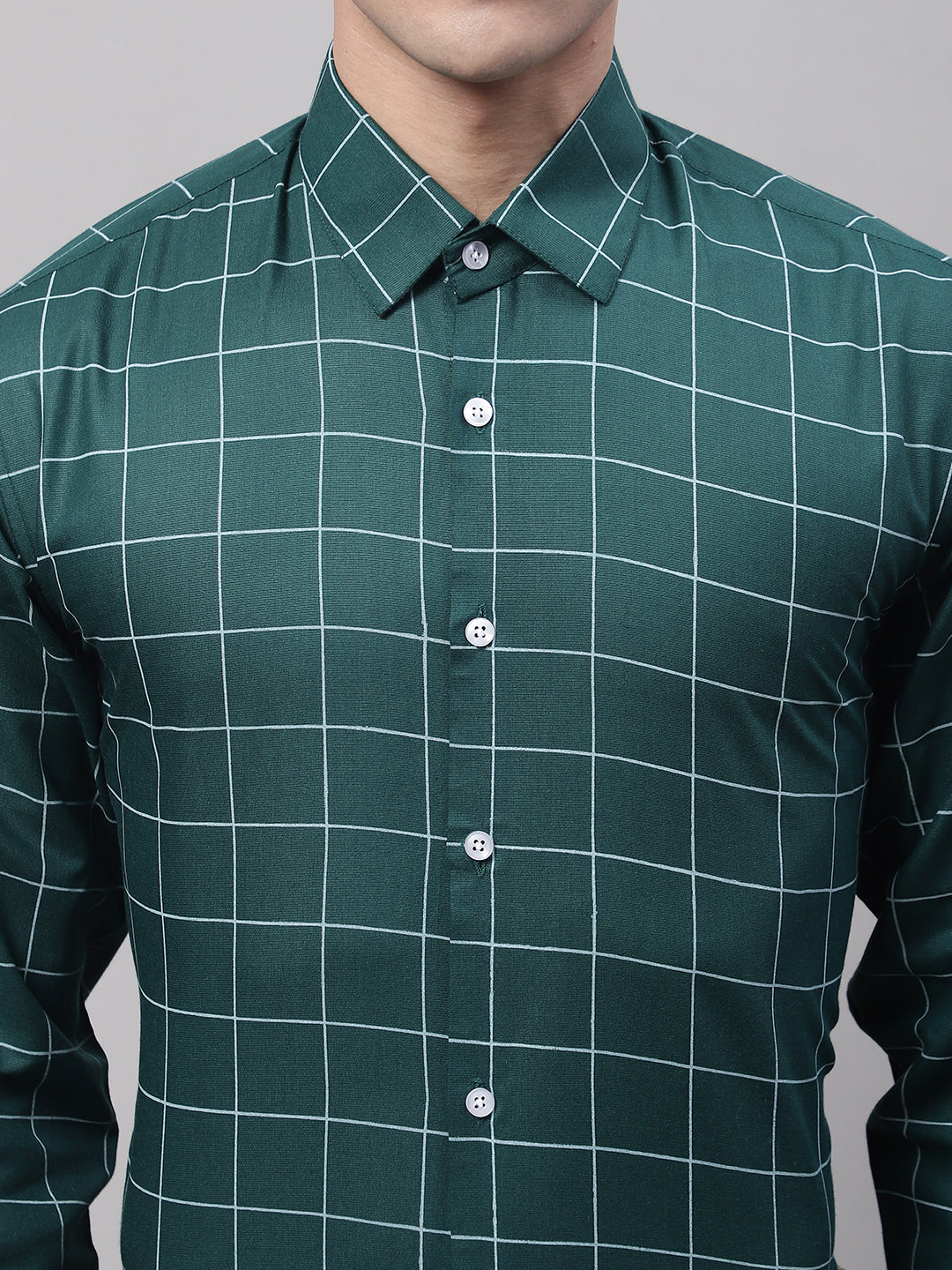 Men's Green Cotton Checked Formal Shirt
