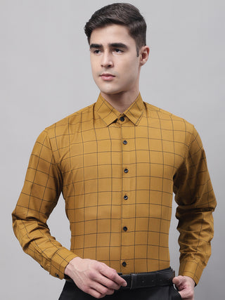 Men's Mustard Cotton Checked Formal Shirt