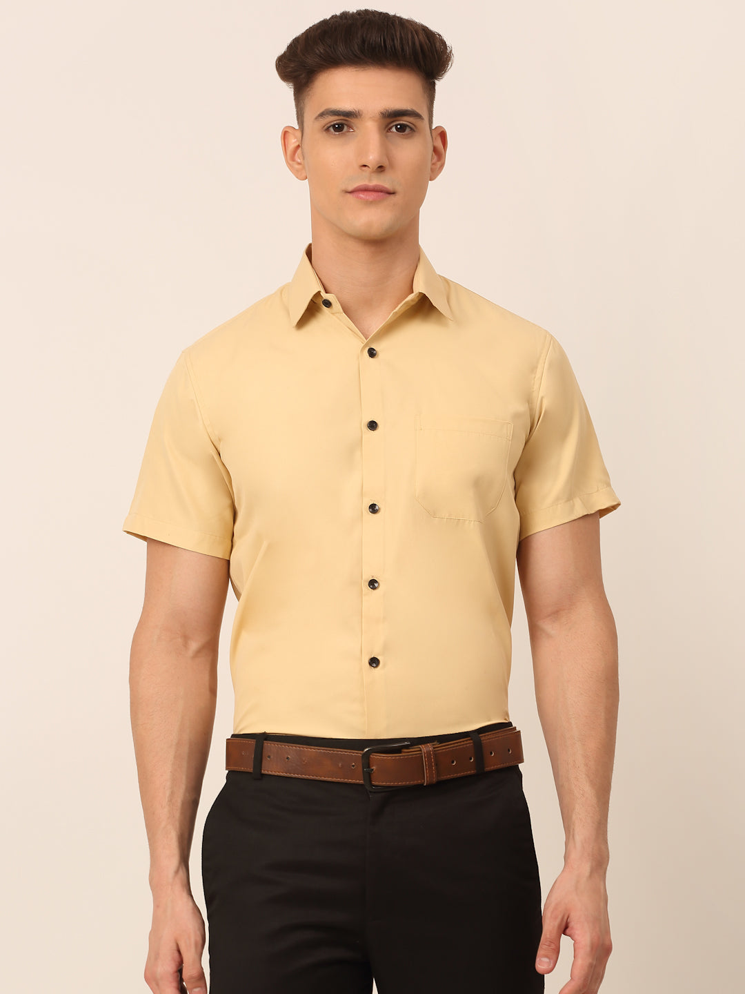 Jainish Men's Cotton Half Sleeves Solid Formal Shirts